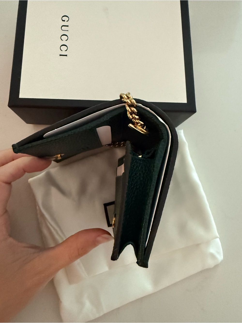 Gucci Zumi Leather Card Case Wallet with Gold Chain - Picture 4 of 11